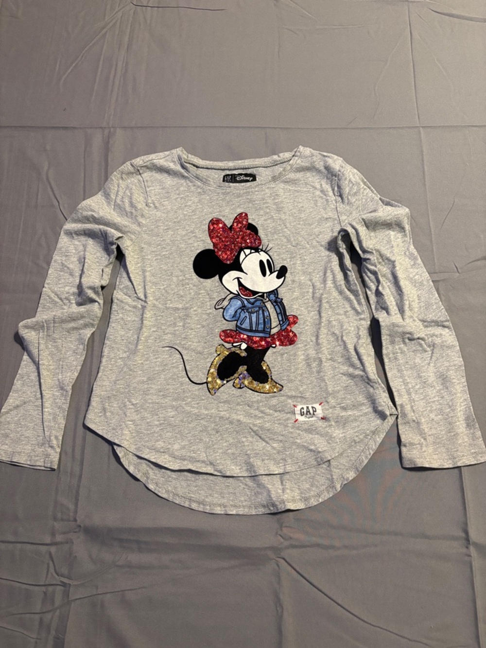 GAP Kids Disney Light Gray Minnie Mouse Long Sleeve Sequins Sz M